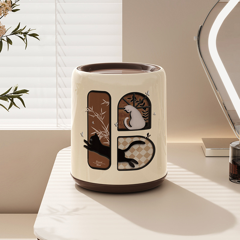 Desktop Trash Can, Antique Style, High-Looking Living Room and Kitchen, Cute Mini Small Office Storage Paper Basket with Lid