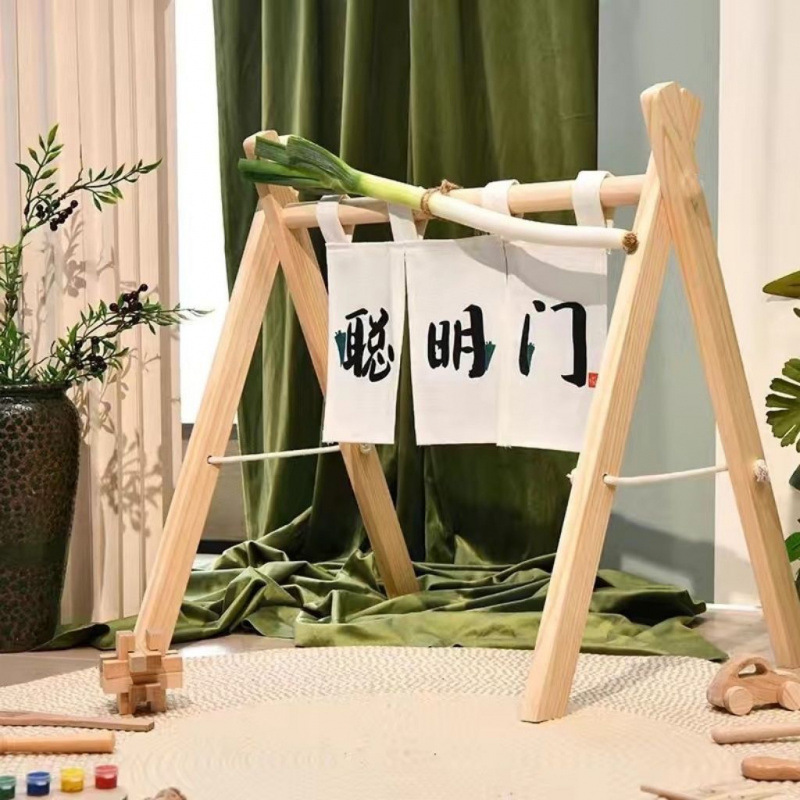 宝宝周岁聪明门中国风周岁过聪门帘过葱门仪式聪明门装饰道具木架|undefined