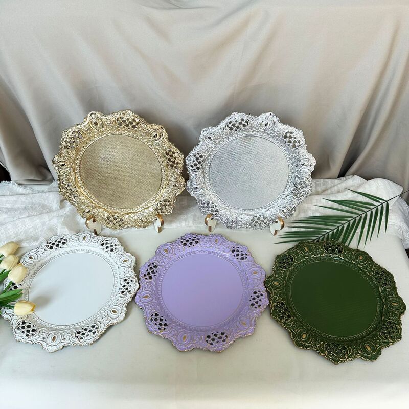 Cross-Border Export Charger Plates Cut Out Gemstone Lace Plate Mats Restaurant Hotel Wedding Party Decorative Plates