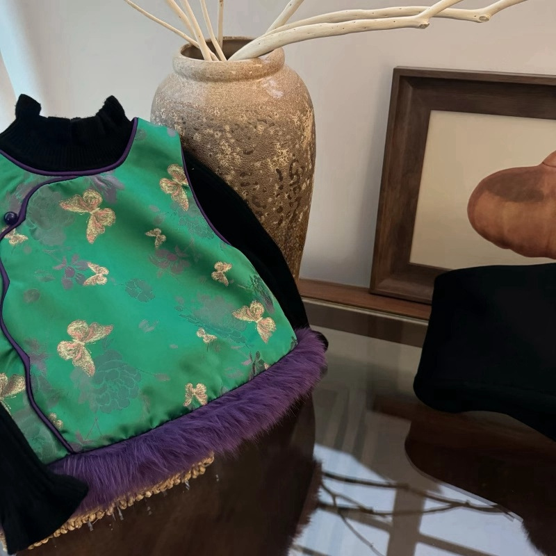 Chica nueva cheongsam chino mariposa chaleco jacquard bordado estilo nacional de Año Nuevo ropa de pantalones de lana moda