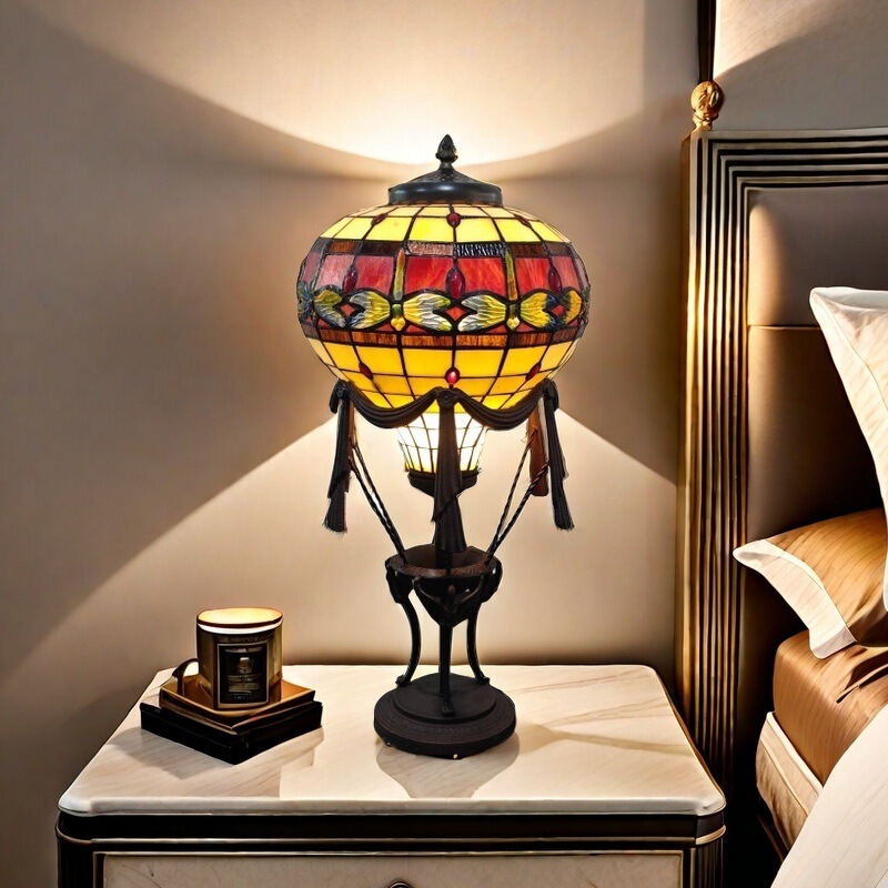 Colored Glass Hot Air Balloon Table Lamp Tiffany Style Antique Table Lamp Floor Lamp Bedside European and American Law