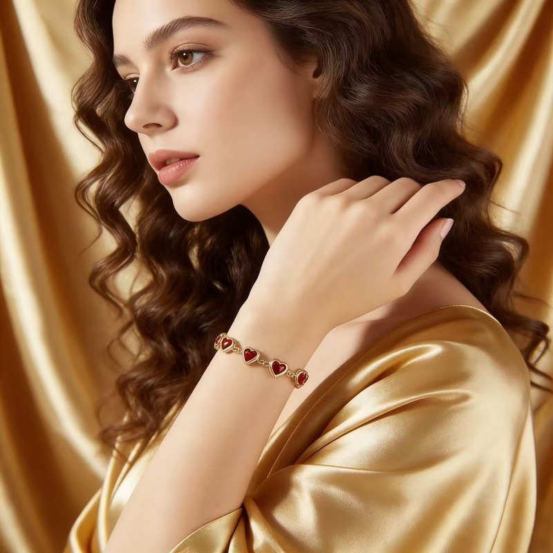 European and American Cross-Border Fashion Colorful Heart Bracelet Women's Sweet Heart-Shaped Beaded Bracelet Niche Design Wholesale