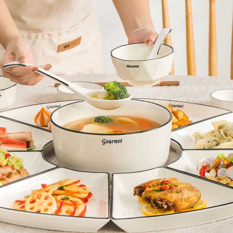 Reunion fan-shaped platter combination new year ceramic plate dish creative family hot pot party plate set gift box