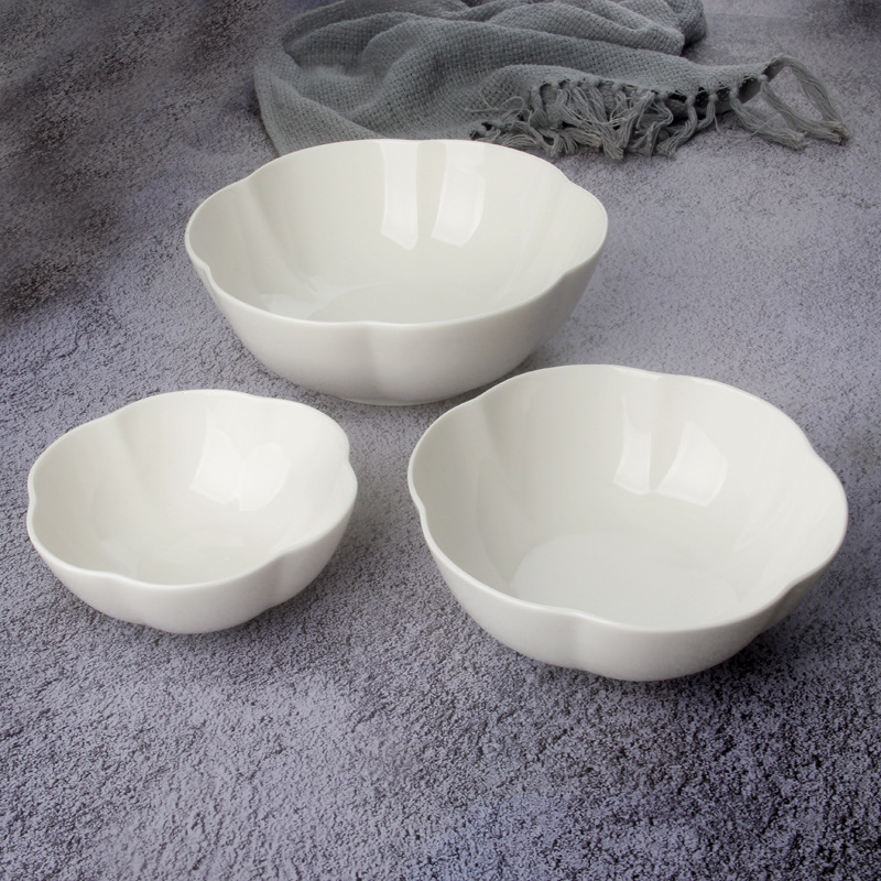 Tazón de cerámica creativo con forma de flor, tazón de postre para niños, tazón pequeño de cerámica blanco puro, tazón de sopa y tazón de verduras para una familia de tres personas