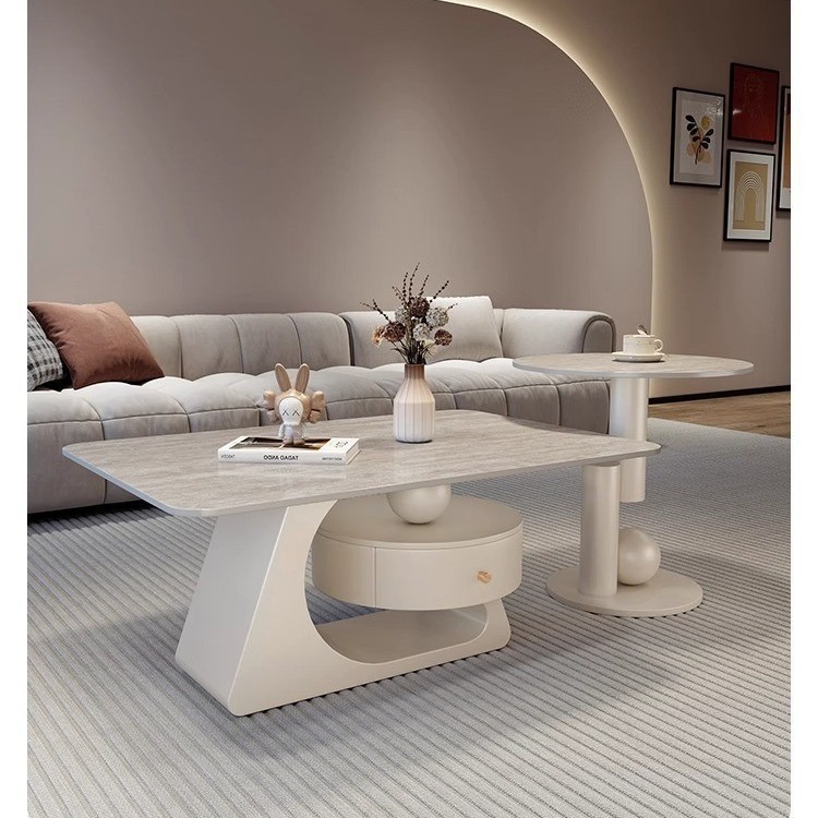 Crema rectangular madera tabla de mesa de mesa de roca lujoso moderno simple hogar pequeño sala de estar nueva mesa de alta calidad
