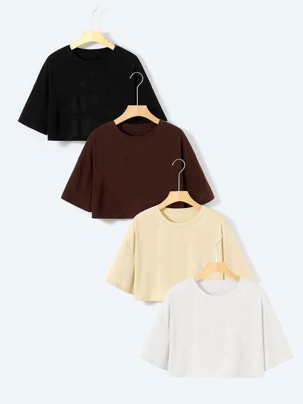 4-Piece American Style Cropped T-Shirt Set for Casual Wear