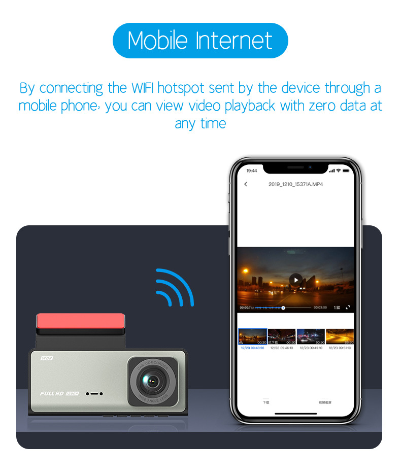 Cross-border driving recorder HD 1080P car front car rear 2 inch three-lens car camera A7WiFi
