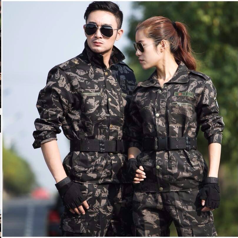 Camouflage suit set for men and women, military training uniform for spring and autumn, thick and wear-resistant outdoor workwear, labor protection work uniform with logo