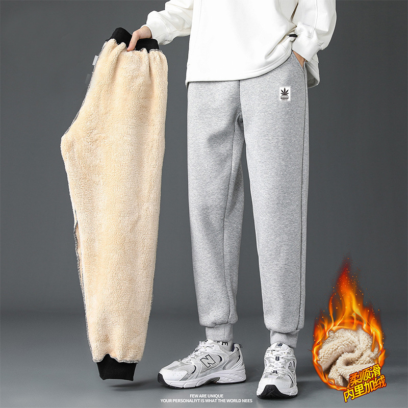 Lamb pants men fleece fleece and fleece thick sweatpants Casual pants men warm pants middle-aged long