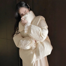 新款蕾丝小香风宽松羽绒服女白鸭绒韩版短款小个子加厚外套潮氨纶