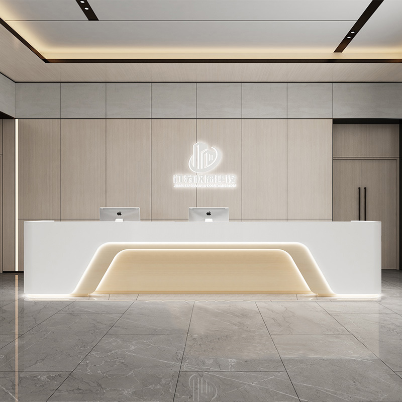 简约公司办公桌美容院弧形前台酒店烤漆咨询台医美收银台接待柜台