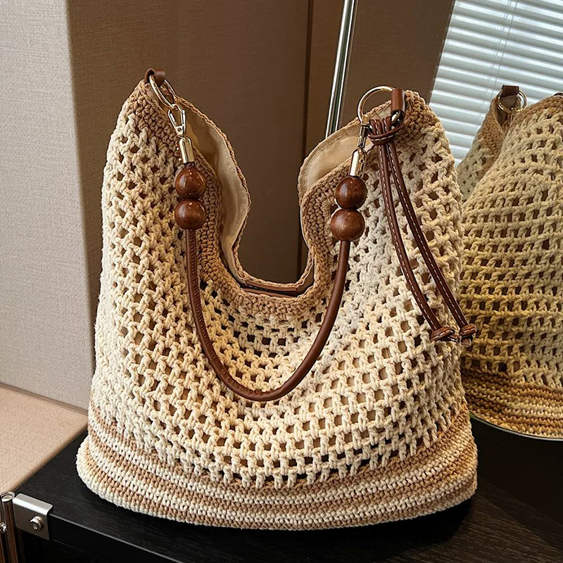 Woven summer fashionable shoulder bag, knitted capacious one-shoulder bag