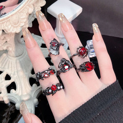 復古暗黑紅色鋯石戒指女小眾設計感冷淡風個性嘻哈簡約氣質指環潮