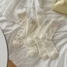 白色襪子女夏季薄款波點蝴蝶結中筒襪泡泡口甜美蕾絲花邊堆堆襪女