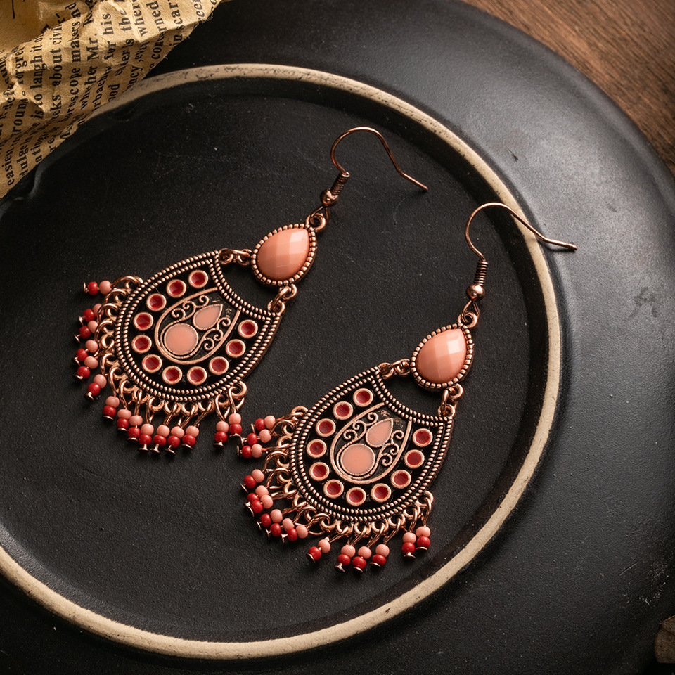 Pendientes Redondos De Moda Con Borla De Turquesa display picture 8