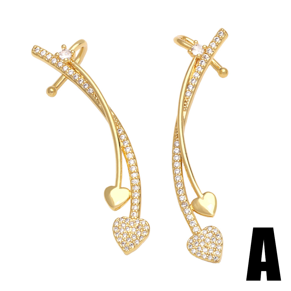 Fashion Heart Shape Butterfly Copper Ear clips Inlay Zircon Copper Earrings