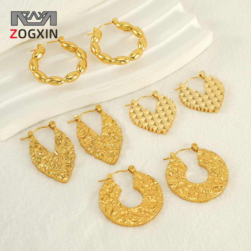 Cruz-frontera europea y americana nuevo grano de acero inoxidable pendientes en forma de corazón pendientes de moda creativa todo-fósforo pendientes elegantes para las mujeres