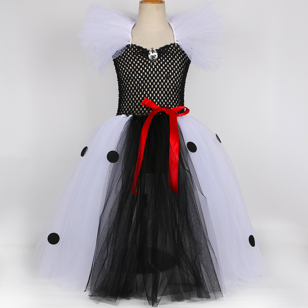 Ropa para niños Ropa para niñas 101 perro fiel Cruella Vestido para niños Vestido Cruella Perro manchado Falda de tul de malla_voghion.com