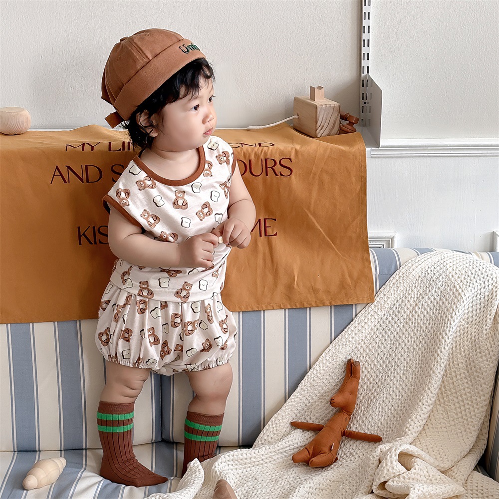 Traje de pantalones cortos de chaleco para niños de verano para niños de estilo coreano 1-3 años