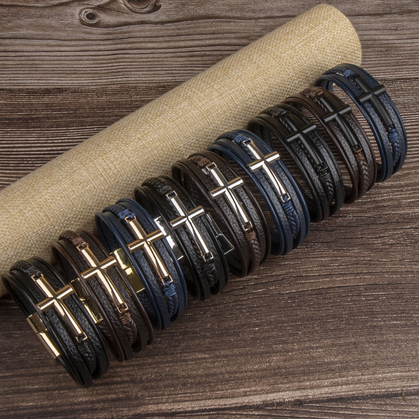 1pcs时尚复古合金十字架配件磁铁扣皮手链适合男士日常佩戴