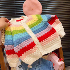 Children's sweater 2024 autumn new product girls' rainbow sweater coat for young children, wholesale knitted sweater for middle children