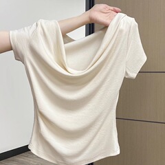 夏の新型ギャルの襟のミントのマンボの緑のinsの風の修身はやせている半袖のモーダルのtシャツの婦人服を現します。