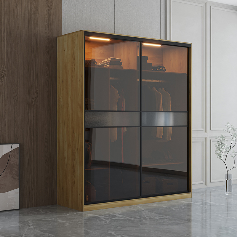De alta calidad armario dormitorio puerta plana armario de almacenamiento armario ropa colgando armario de vidrio gabinete moderno estilo minimalista image 3