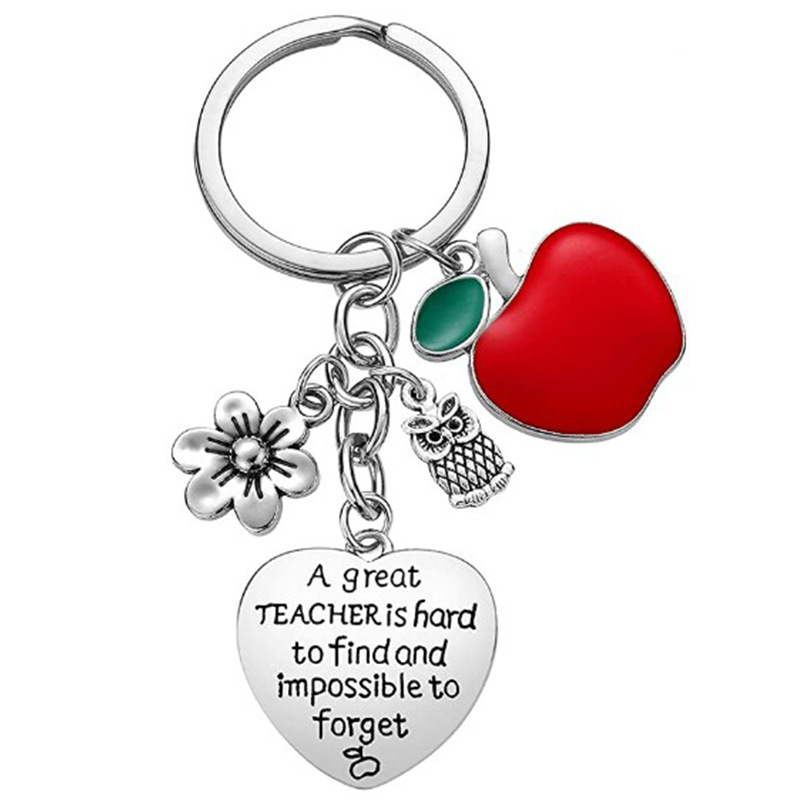 Teacher's Day Gift Dripping Oil  Small Flower Owl Pendant Stainless Steel Lettering Keychain display picture 2