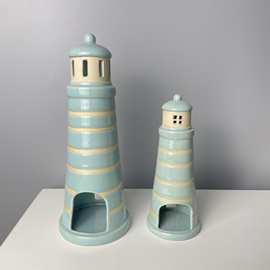 地中海铁皮灯塔电子灯塔摆件创意桌面摆件海洋风发光灯塔简约潮流