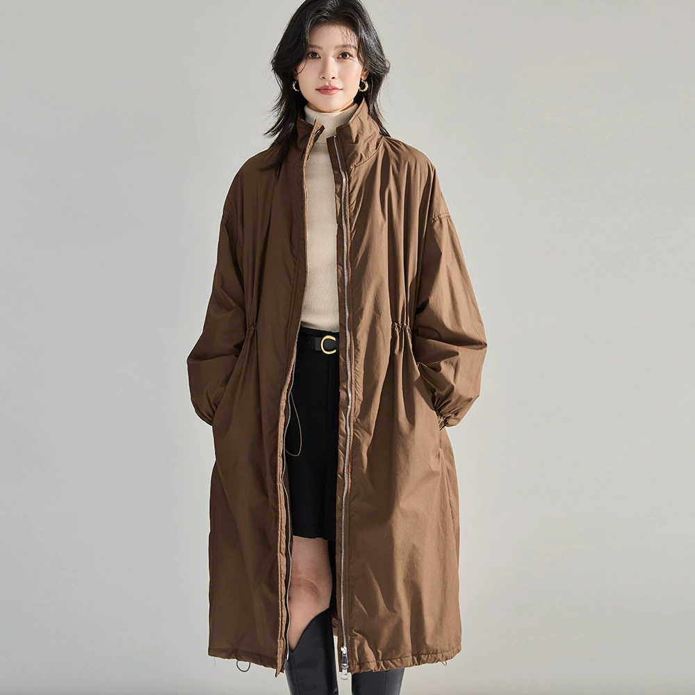 Demi-season trench coat, brace, down jacket, goose down, Korean style, loose fit, drawstring