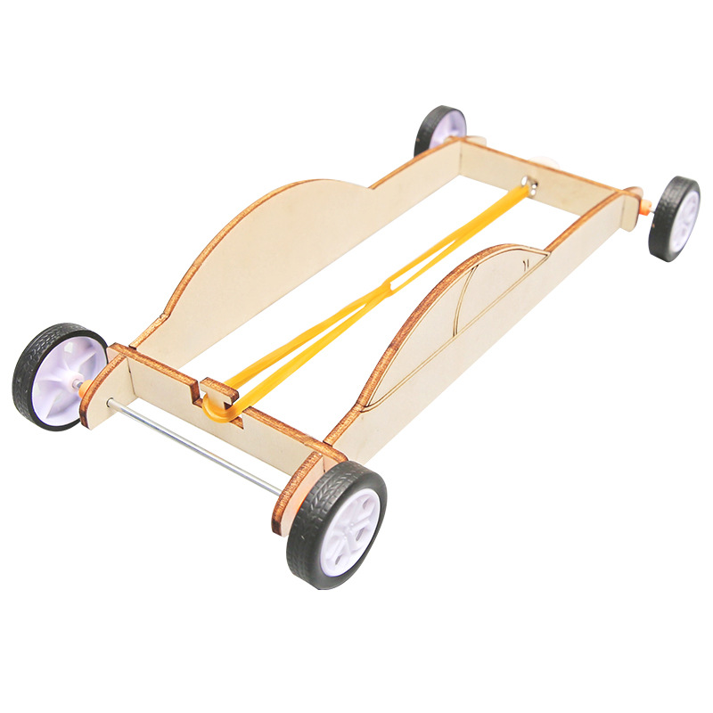 Tecnología pequeña producción DIY banda de goma potencia coche hecho a mano experimento científico invención STEAM educación ayuda