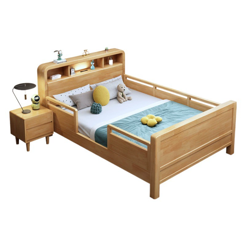 Новая детская кровать с бортиком, современная минималистичная каркасная конструкция, кровать из массива резинового дерева в скандинавском стиле