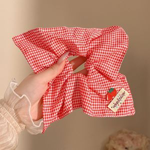 1#빨간색 체크무늬 사각 머리끈, 약 21*22cm