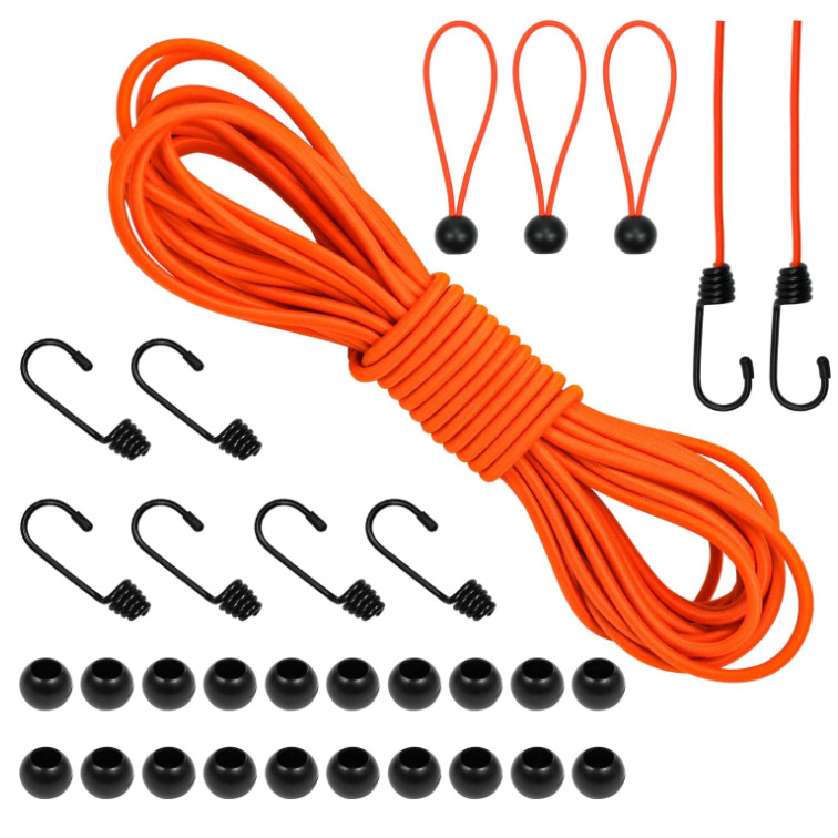 Nylon Elastic Rope Roll Elastic Shock Absorbing Rope Heavy Duty Kayak Elastic Rope with Ball Suitable for Camping Canoe Lashing Rope
