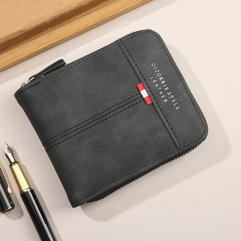 2026 New Cross-Border Men's Wallet Short Horizontal Zipper 70% off Coin Purse Retro Casual Clasp Square Bag