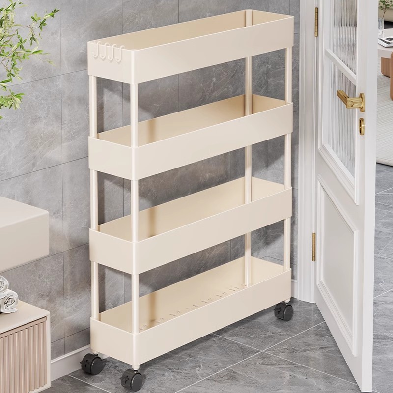Ultra-Thin Storage Rack Behind the Door, Bathroom Multi-Layer Floor-Standing Movable Trolley, Bathroom Storage Rack with Extremely Narrow Gap