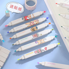 Soft Tip Eye-Caring Fluorescent Dual-Head Marker, Soft Color Series Student Morandi Color Slanted Head Journal Pen