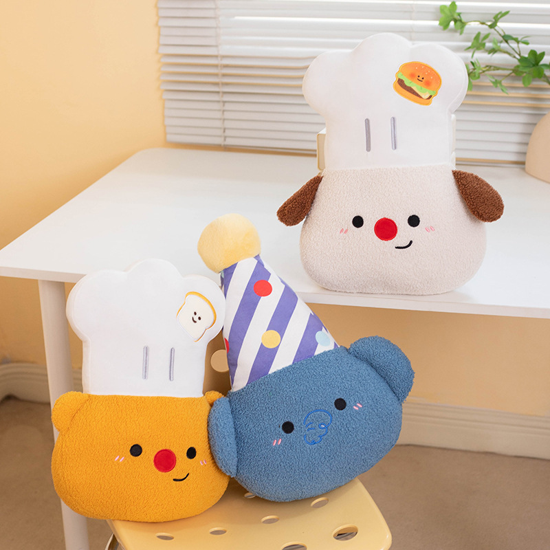 Cute Chef Hat Pillow Dog Elephant Sofa Cushion Plush Toy Office Cushion Birthday Gift Soft and Adorable