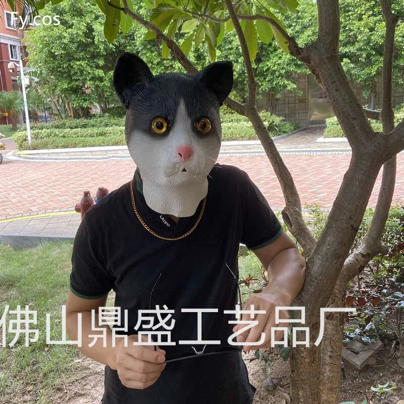 猫星人ラテックスマスクハロウィーン動物猫頭映画道具は緑魚砂彫刻ロバ猿ハスキーを責める