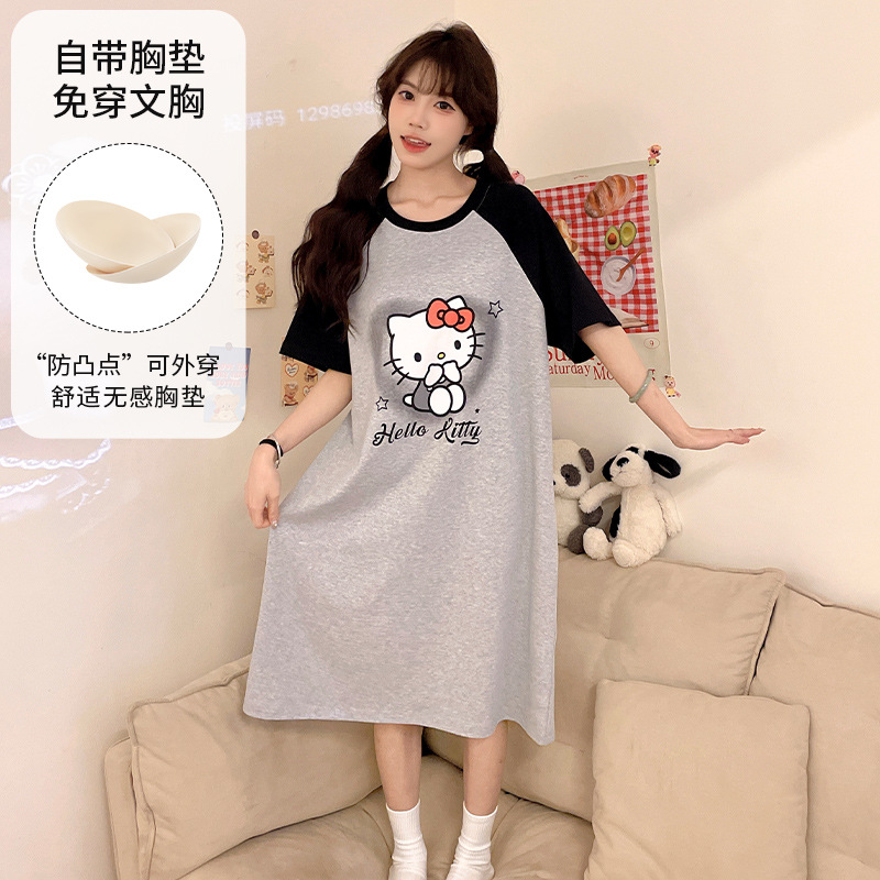 2025 nuevo HelloKitty con cojín de pecho pijama de verano de algodón de dibujos animados lindos pijamas casera ropa casera