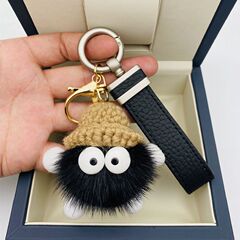 ミンクの毛の小さい石炭のボールの自動車のキーホルダーは女性の精巧な感を掛けます。