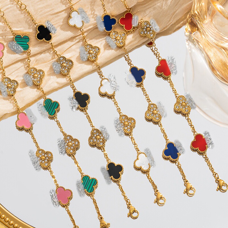 Cross-Border Diamond Four-Leaf Clover Bracelet, Light Luxury and High-End Women's Niche Popular Jewelry Accessories, Simple Hand Jewelry Cross-Border Diamond Four-Leaf Clover Bracelet, Light Luxury and High-End Women's Niche Popular Jewelry Accessories, Simple Hand Jewelry