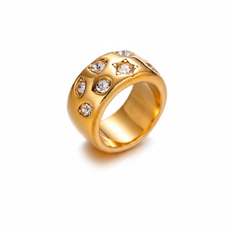 Tina diseño de la personalidad de gota de agua anillo de acero inoxidable chapado en 18K micro-cromo estampado anillo de apertura lisa para mujeres