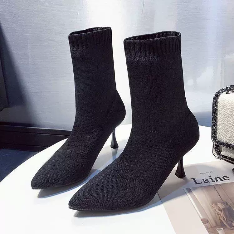 Британские ветры эластичные носки сапоги женские 2024 осень-зима новые трикотажные тощие тощие сапоги на каблуках