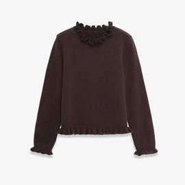 欧美木耳花边气质混纺绒衫女毛衣修身2025秋季新款针织打底衫灰色