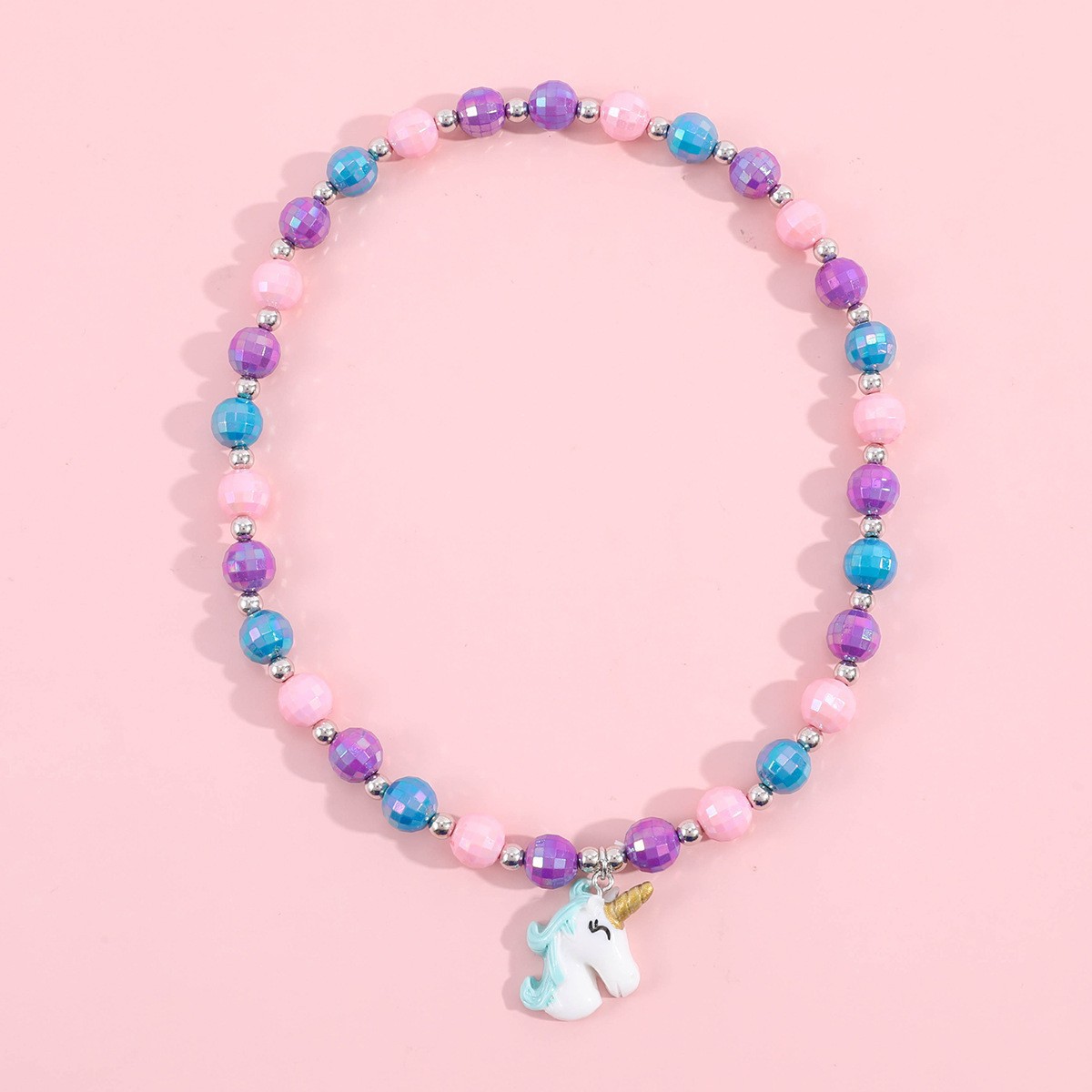 Collar de unicornio pulsera traje resina colgante + cuentas de acrílico para niños collar de Niños de dibujos animados de animales europeos y americanos