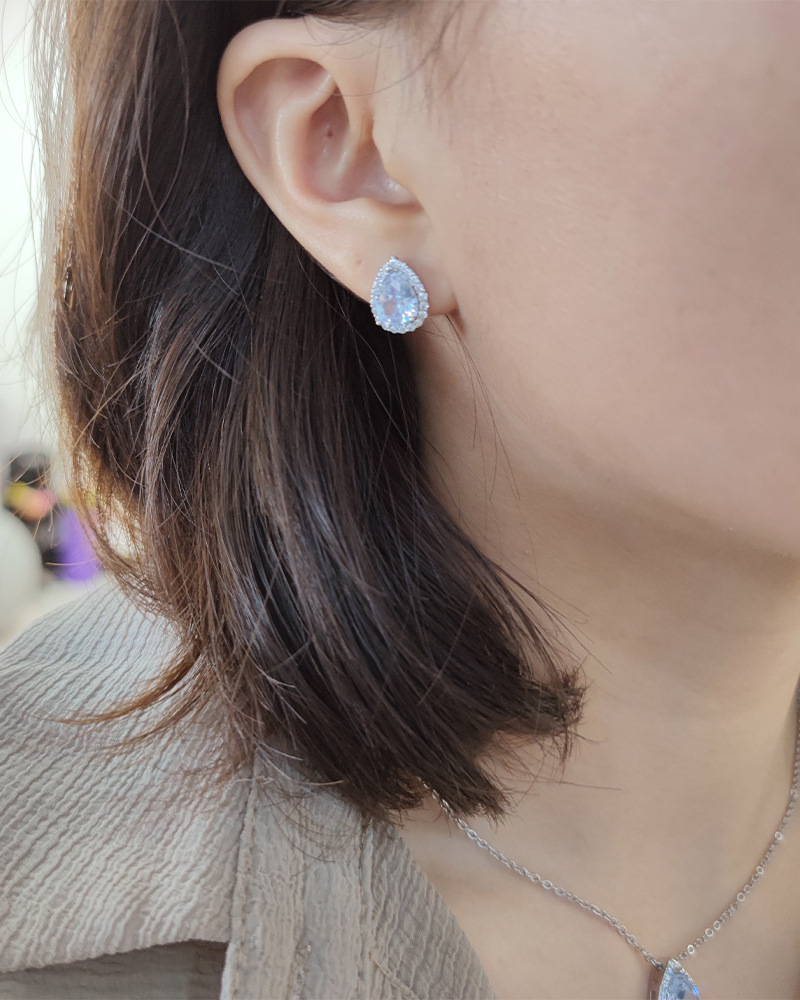 Women'S Gender Plating, Inlay Design Simple Style Water Droplets Copper Plating Inlay Zircon Women's Earrings Necklace