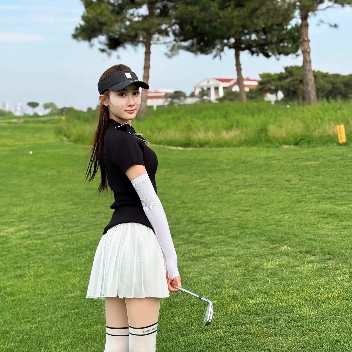 TASHI GOLF модный тонкий топ с короткими рукавами для гольфа, женский быстросохнущий эластичный женский плиссированный короткий костюм с юбкой