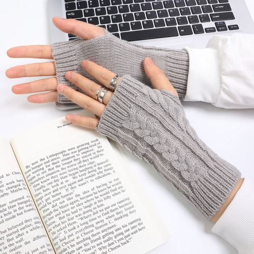 暗黑色山本半指手套女ins潮范原宿风男麻花手套护腕毛线针织露指