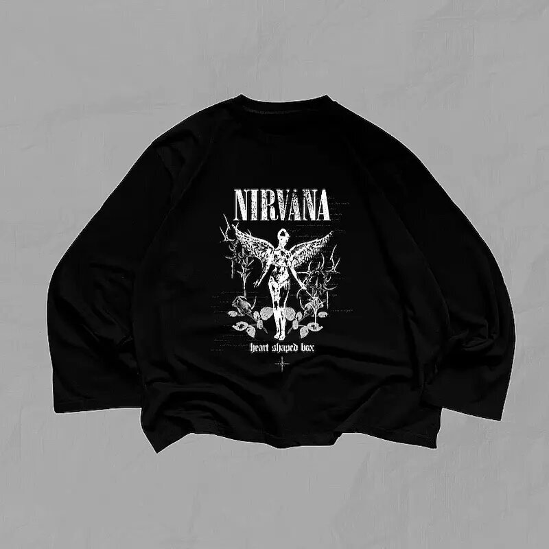 American retro vintage niche Nirvana band - Thunder long-sleeve T-shirt, European and American high street loose fit unisex top